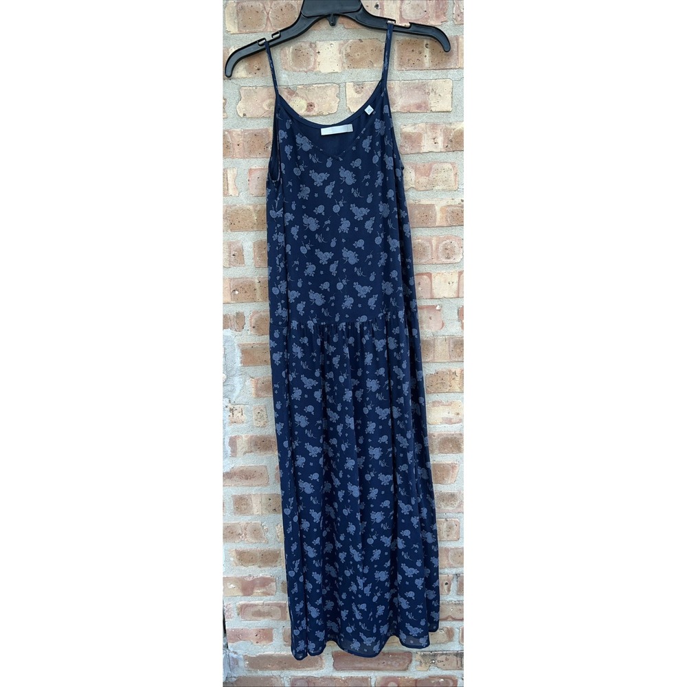 Vince Silk Slip Dress Drop Waist S Blue Floral Midi Maxi Romantic Classic Flowy